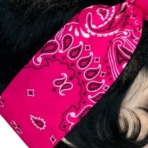 Neon Pink Paisley Rockabilly Bandana Tie Headband - Picture 12 of 13